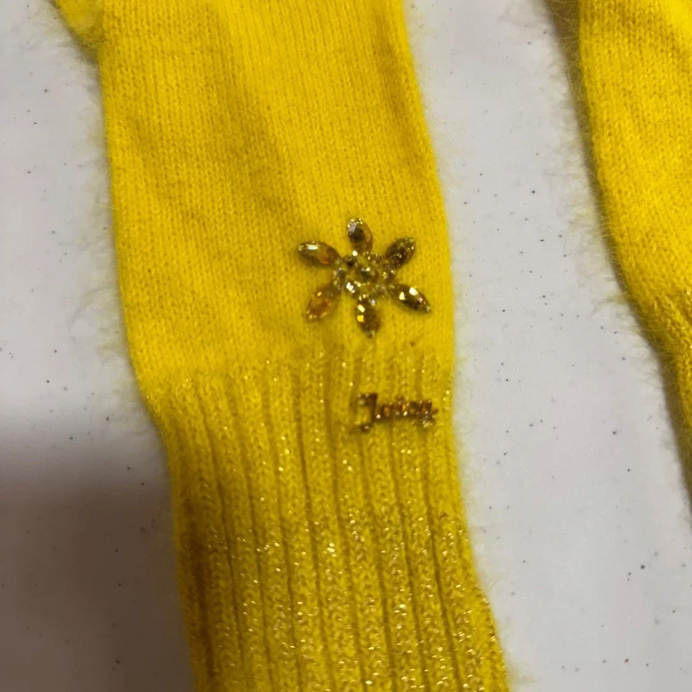 Juicy Couture Cashmere Gloves Yellow Rhinestone Snowflake Womens J9007265
